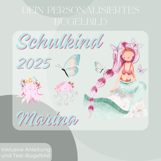 Personalisiertes Bügelbild-Set Schulkind 2025 Meerjungfrau II