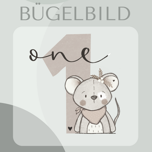 Bügelbild Geburtstagszahl 1 mit Mäuse Mädchen 