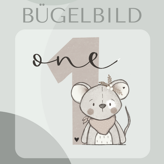 Bügelbild Geburtstagszahl 1 mit Mäuse Mädchen 