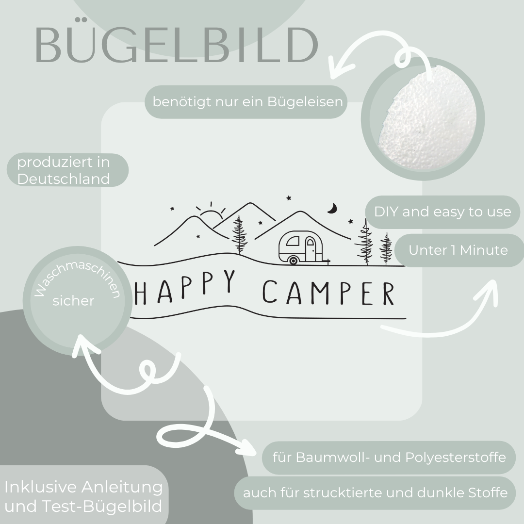 Happy Camper Bügelbild Eigenproduktion