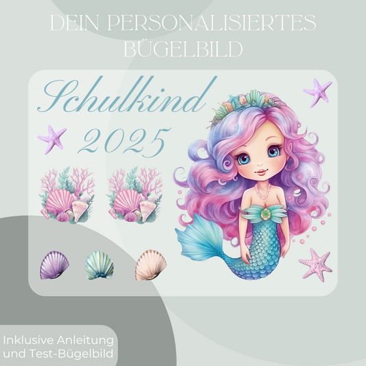 Bügelbild-Set Schulkind 2025 Meerjungfrau