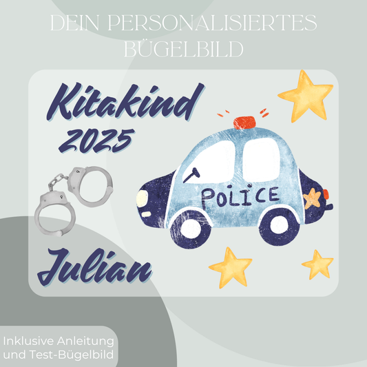 Personalisiertes Bügelbild-Set Kitakind 2025 Polizei
