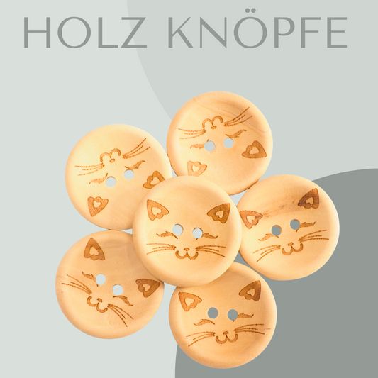 Eigenproduktion Holzknopf Katze 30mm