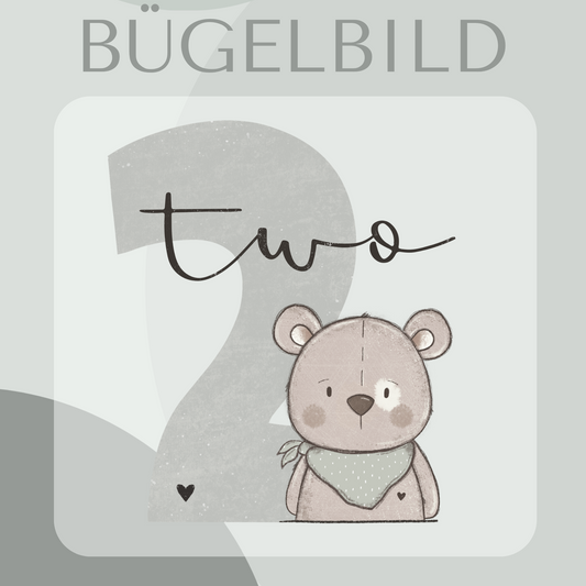 Bügelbild Geburtstagszahl 2 mit Mäuse Junge 