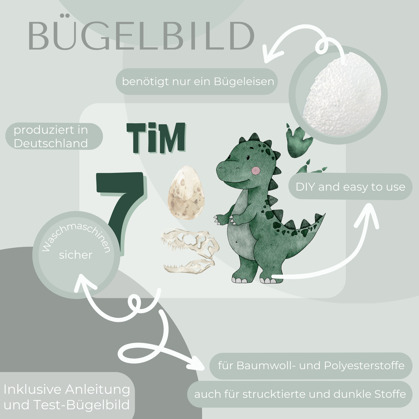 Personalisiertes Bügelbild-Set Dinosaurier