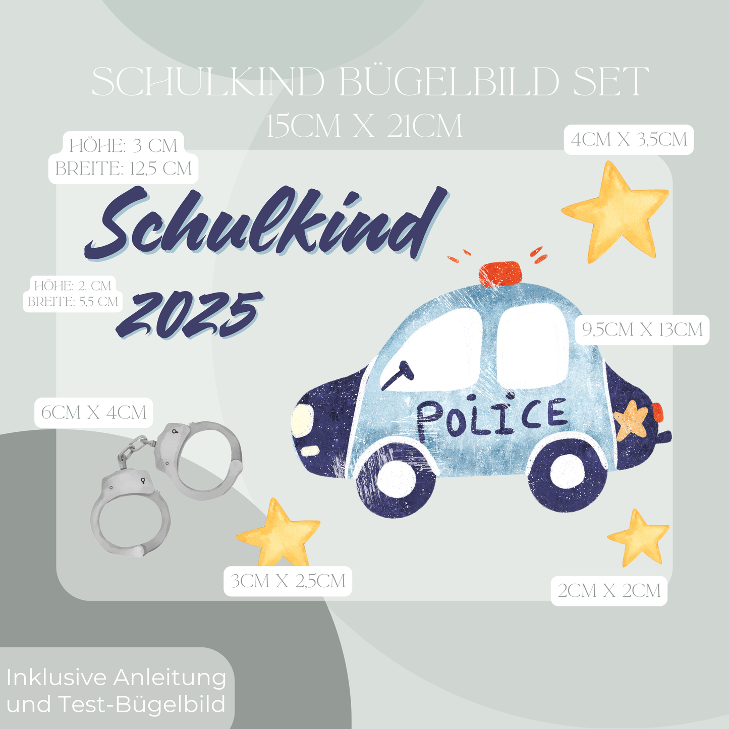 Bügelbild-Set Schulkind 2025 Polizei