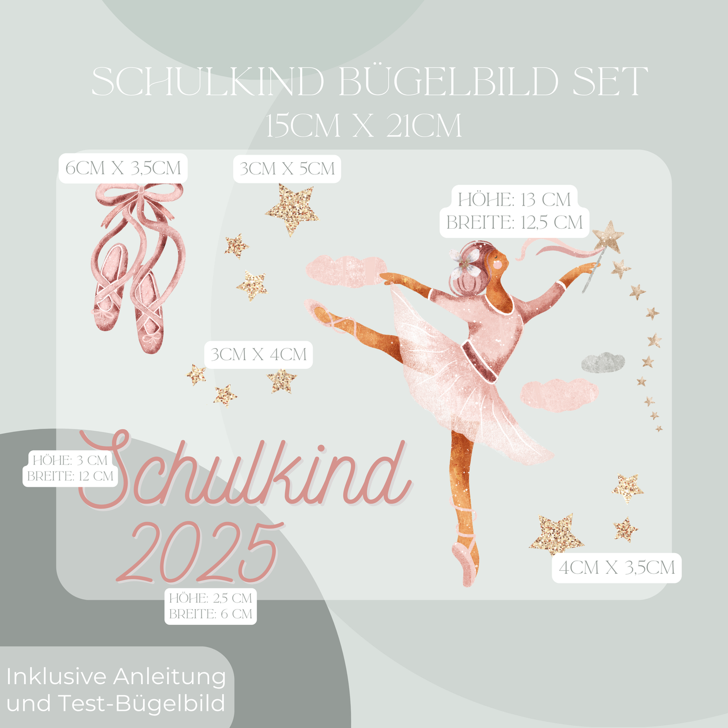 Bügelbild-Set Schulkind 2025 Ballerina