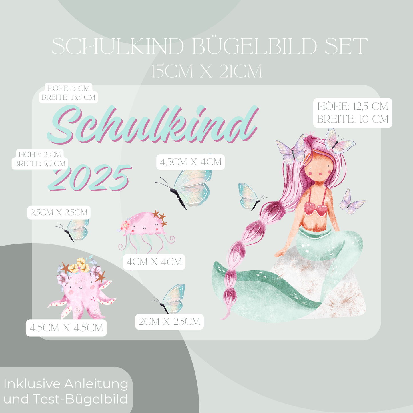 Bügelbild-Set Schulkind 2025 Meerjungfrau II