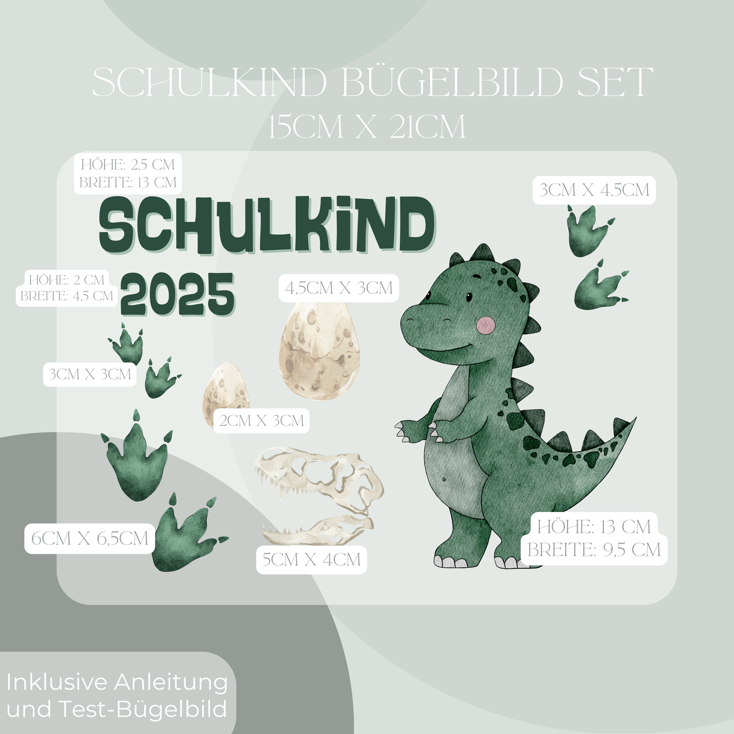 Bügelbild-Set Schulkind 2025 Dinosaurier