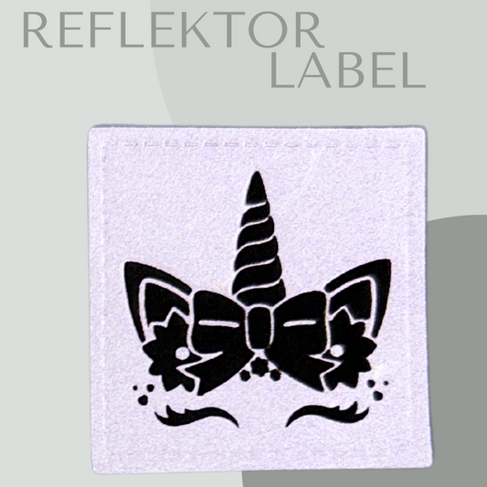 reflektierendes Kunstleder Label eckig mit dem Bild eines Unicorn