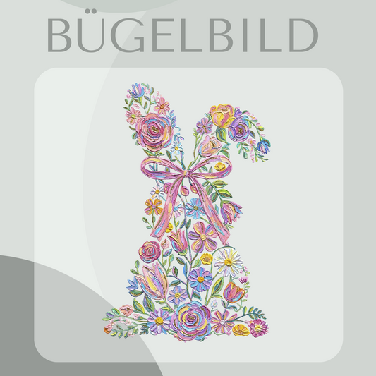 Bügelbild Floraler Hase in Ölpasteloptik