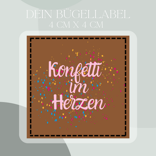 Konfetti im Herzen -Bügel Label Bügellabel Eigenproduktion