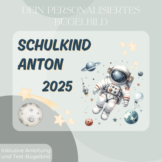 Personalisiertes Bügelbild-Set Schulkind 2025 Astronaut