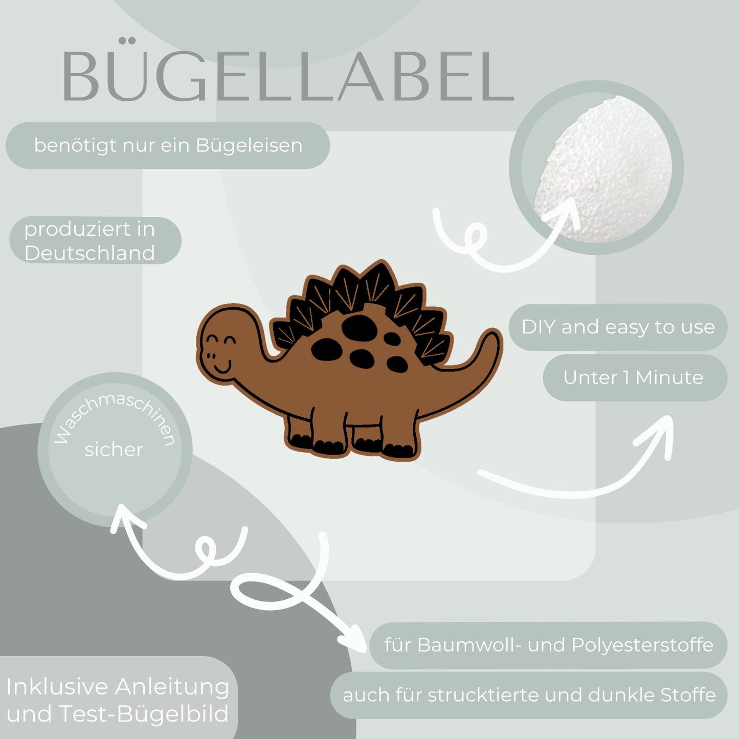 Stegosaurus Bügel Label Bügellabel Eigenproduktion