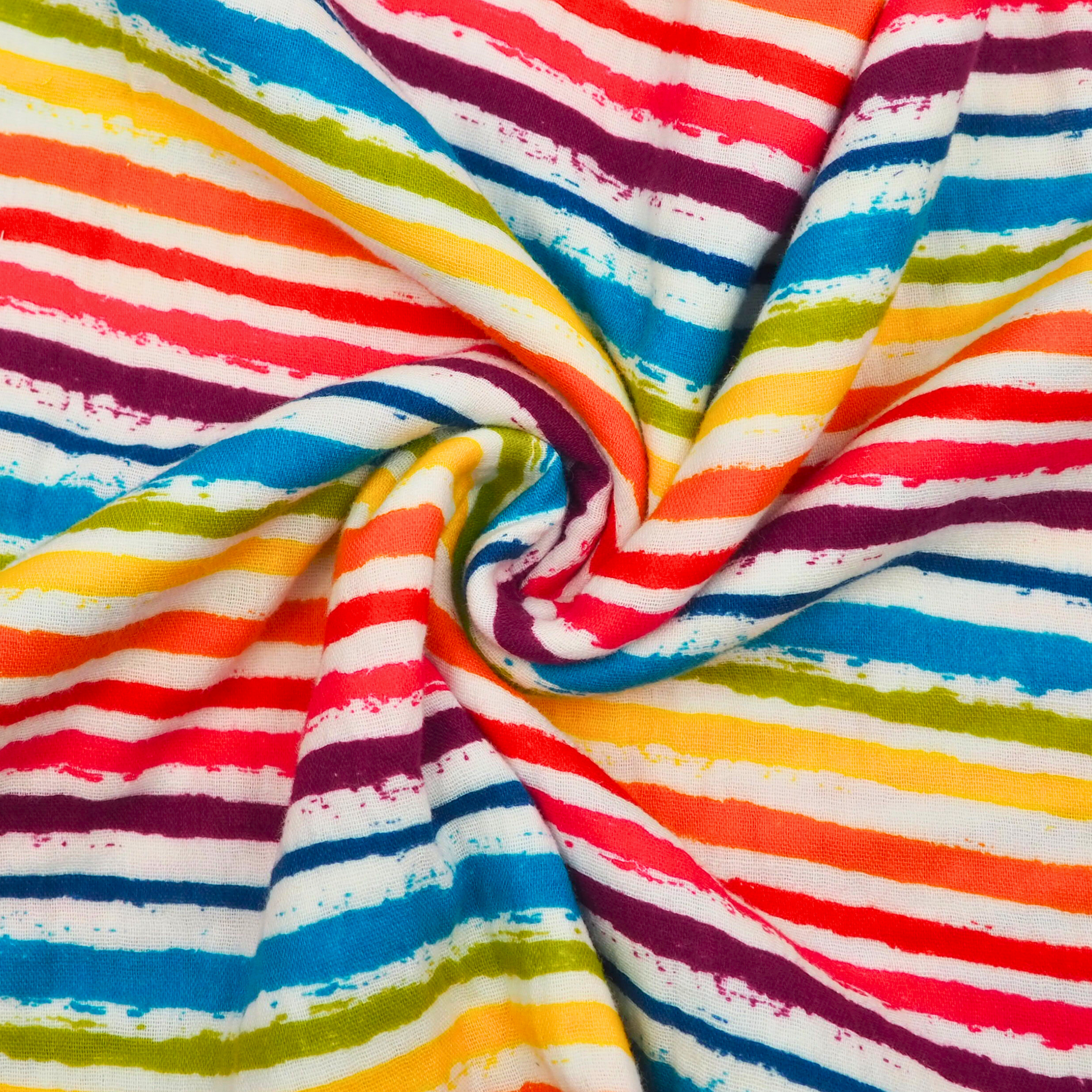 Musselin mit Regenbogenstreifen Double Gauze Dünn