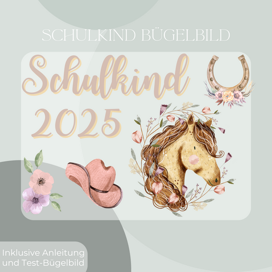 Bügelbild-Set Schulkind 2025 Pferd