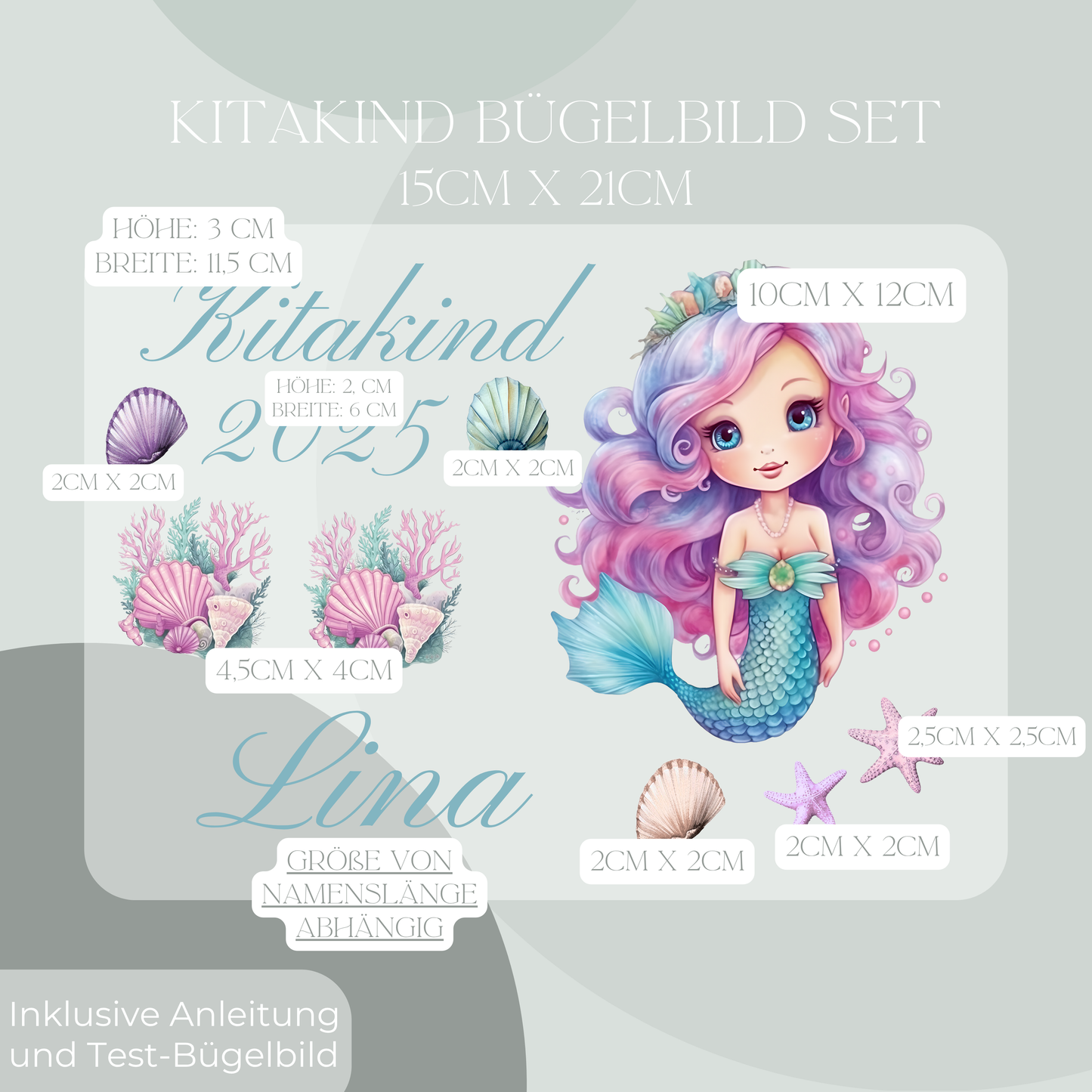 Personalisiertes Bügelbild-Set Kitakind 2025 Meerjungfrau