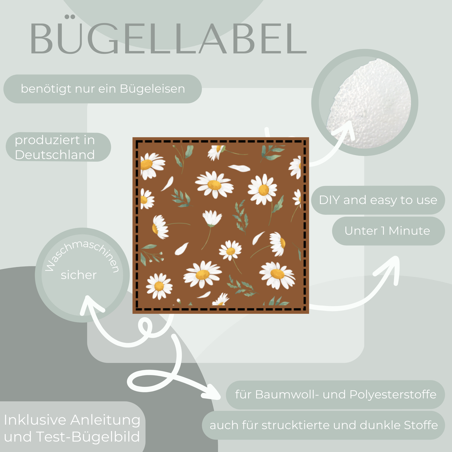 Gänseblümchen -Bügel Label Bügellabel Eigenproduktion