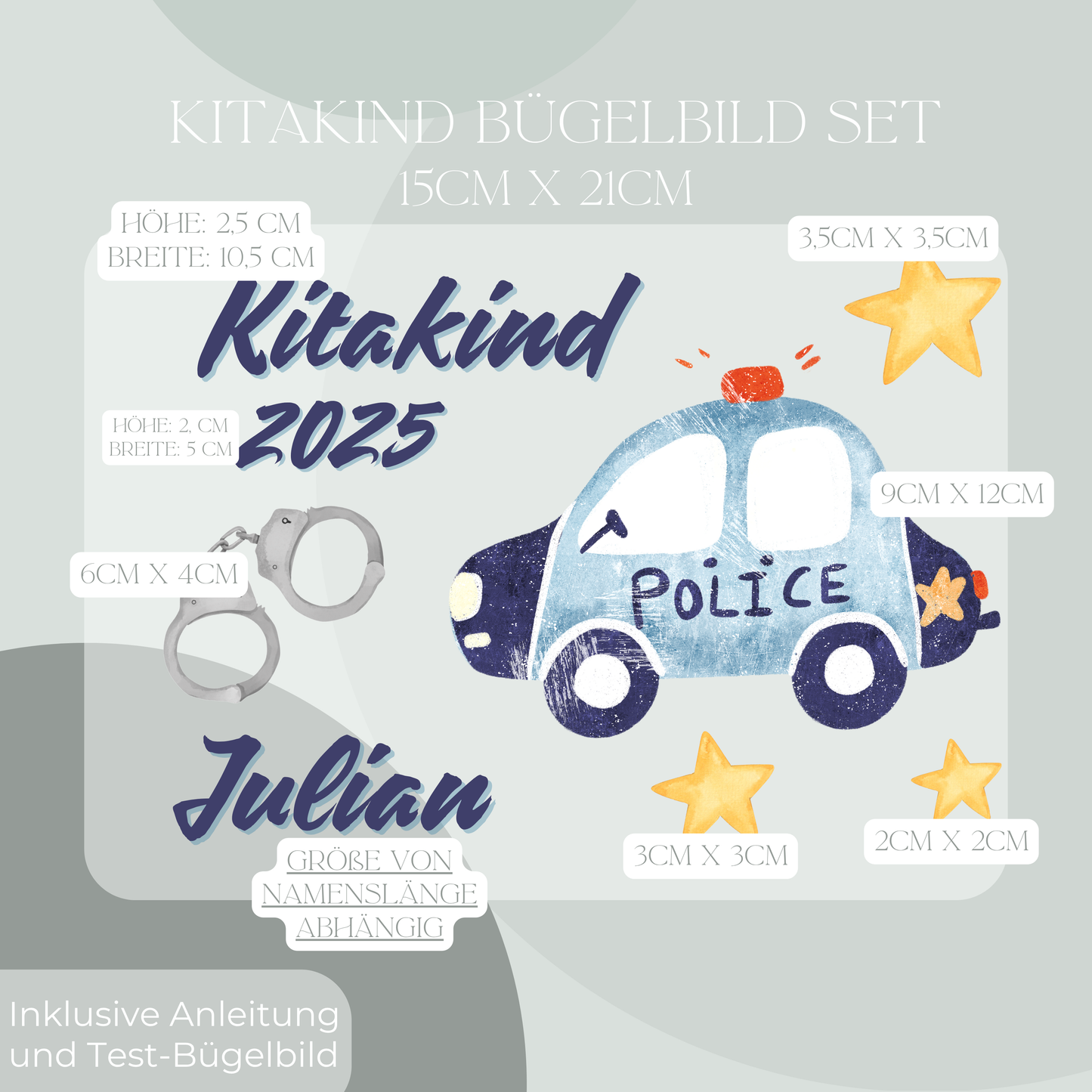 Personalisiertes Bügelbild-Set Kitakind 2025 Polizei