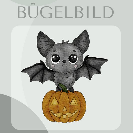 Bügelbild Fledermaus mit Kürbis