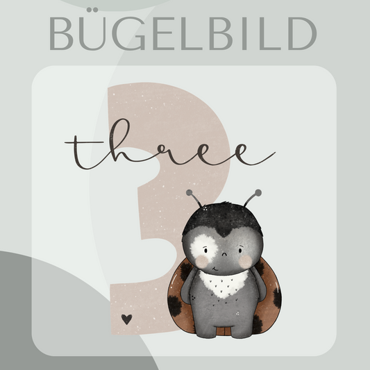 Bügelbild Geburtstagszahl 3 mit Marienkäfer