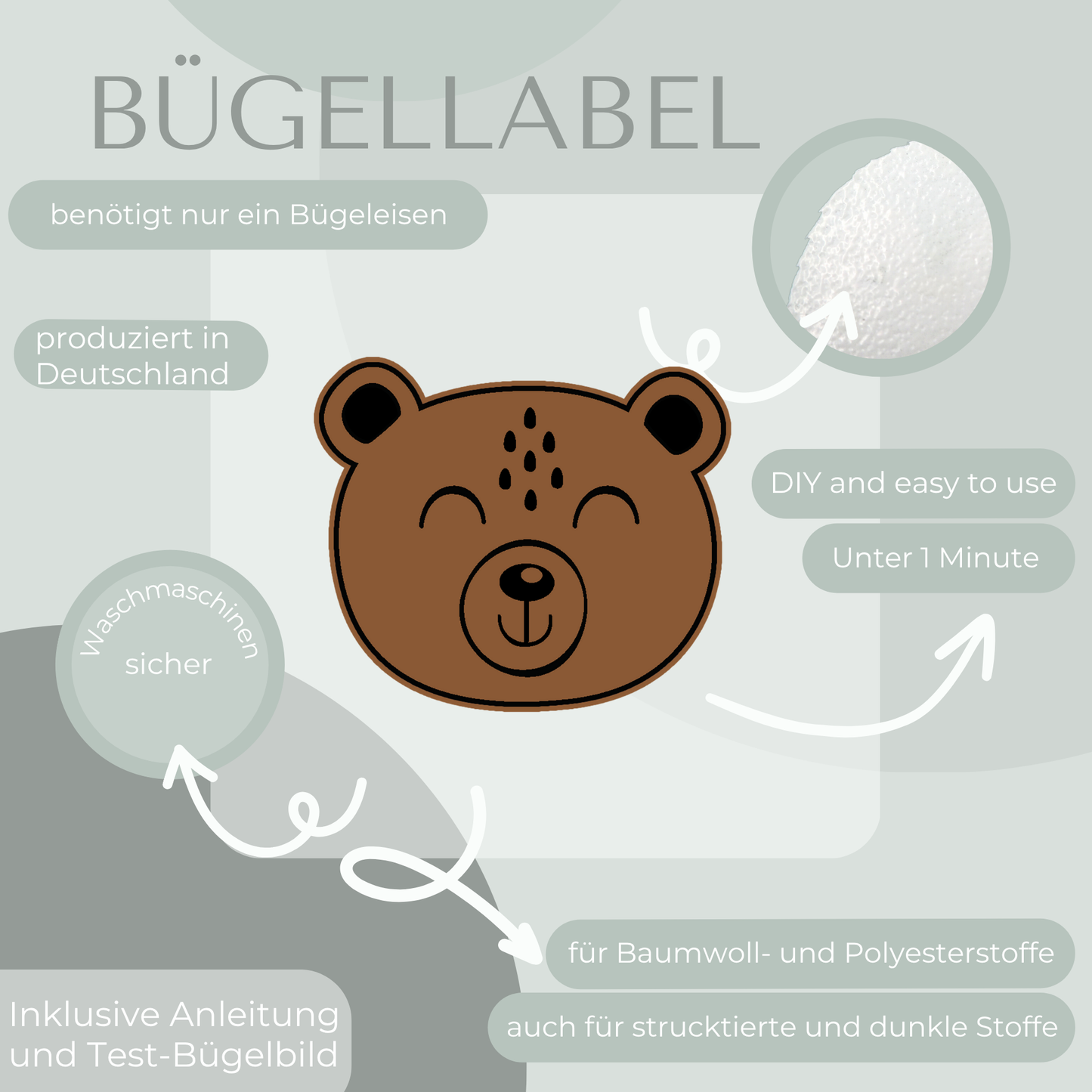 Teddy Bügel Label Bügellabel Eigenproduktion