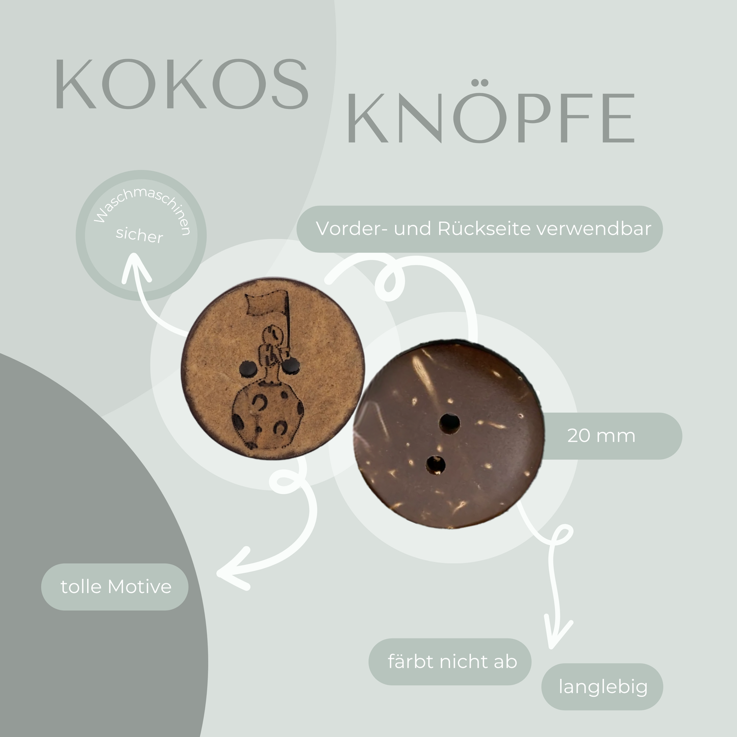 Eigenproduktion Kokosknopf Mondlandung 20mm