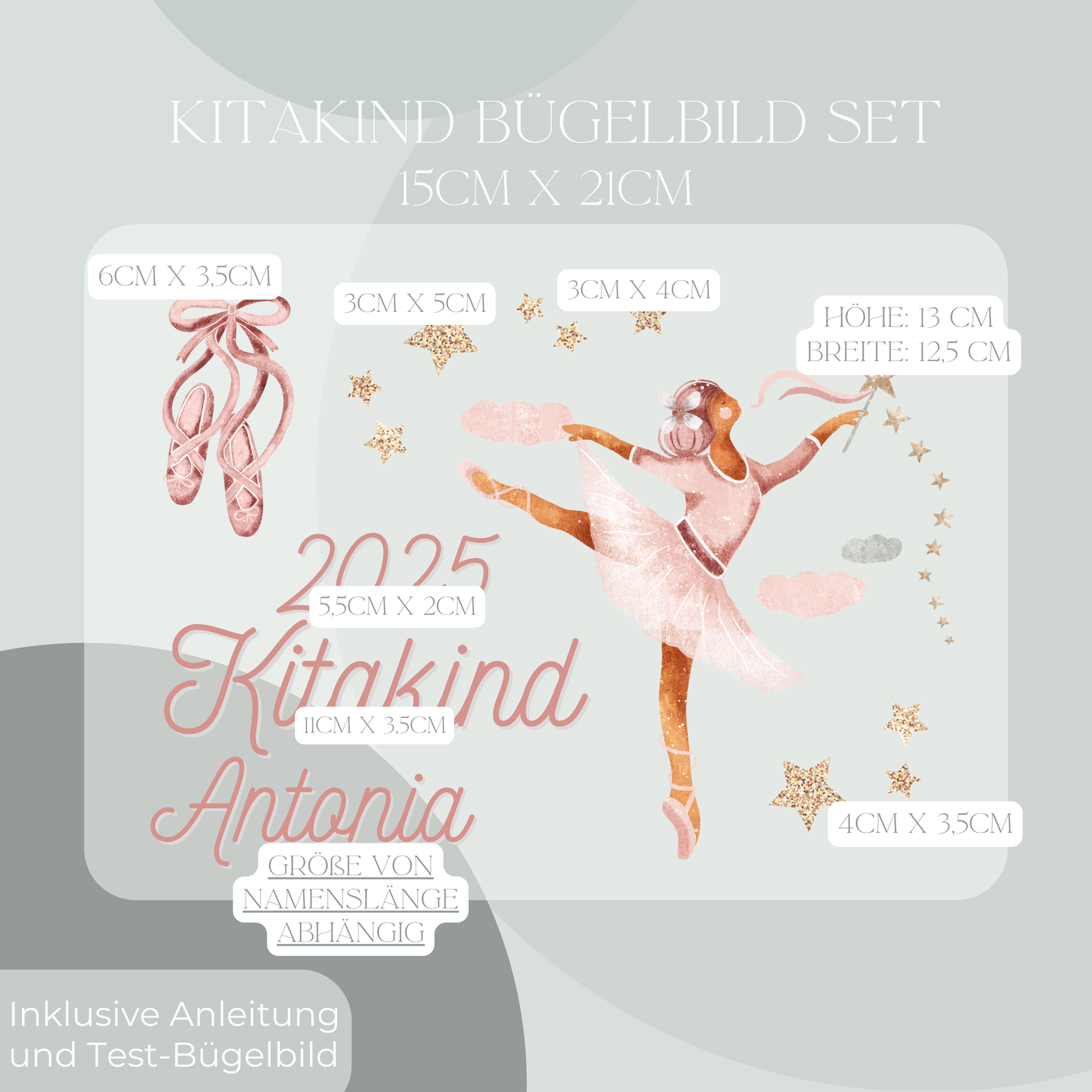 Personalisiertes Bügelbild-Set Kitakind 2025 Ballerina