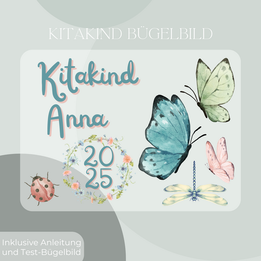 Personalisiertes Bügelbild-Set Kitakind 2025 Schmetterling