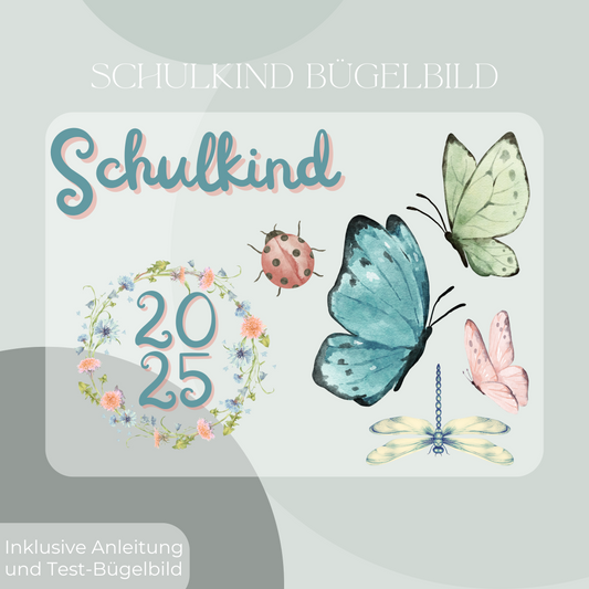 Bügelbild-Set Schulkind 2025 Schmetterling