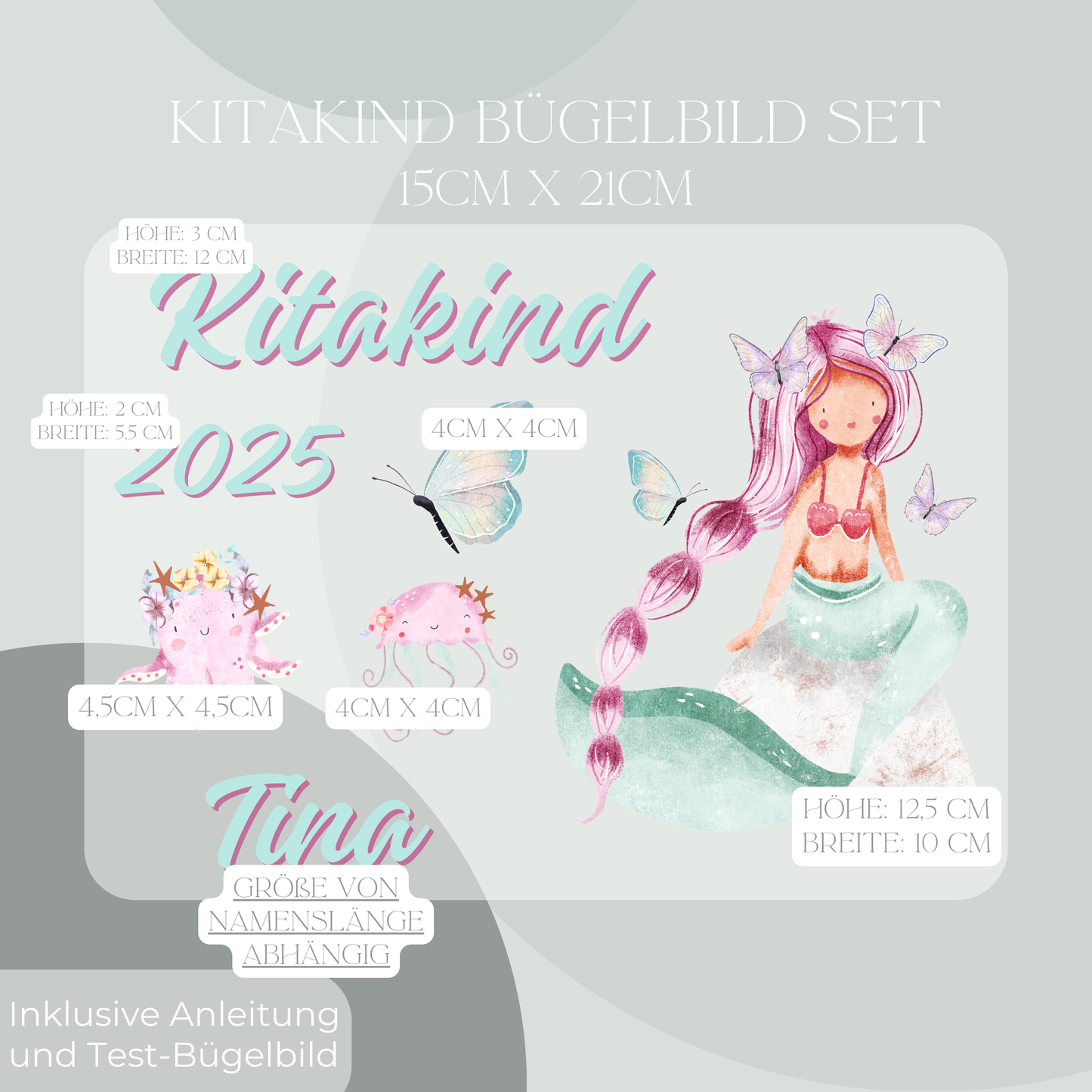 Personalisiertes Bügelbild-Set Kitakind 2025 Meerjungfrau II
