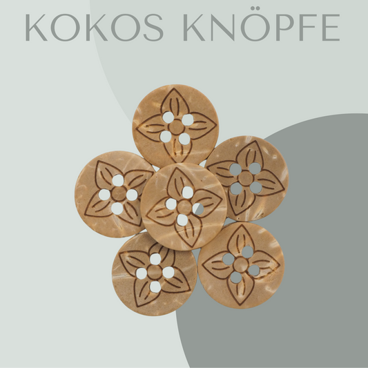 Kokosknopf Blumengravur 13 mm