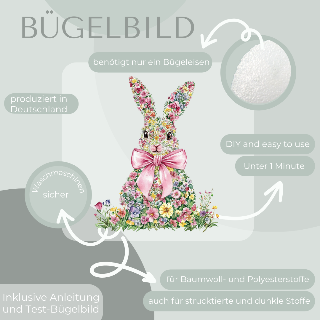 Floraler Hase Bügel-Bild Bügelbild Eigenproduktion