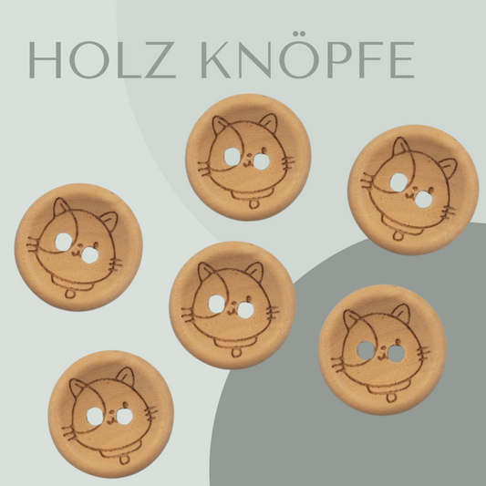 Eigenproduktion Holzknopf Katze 20mm