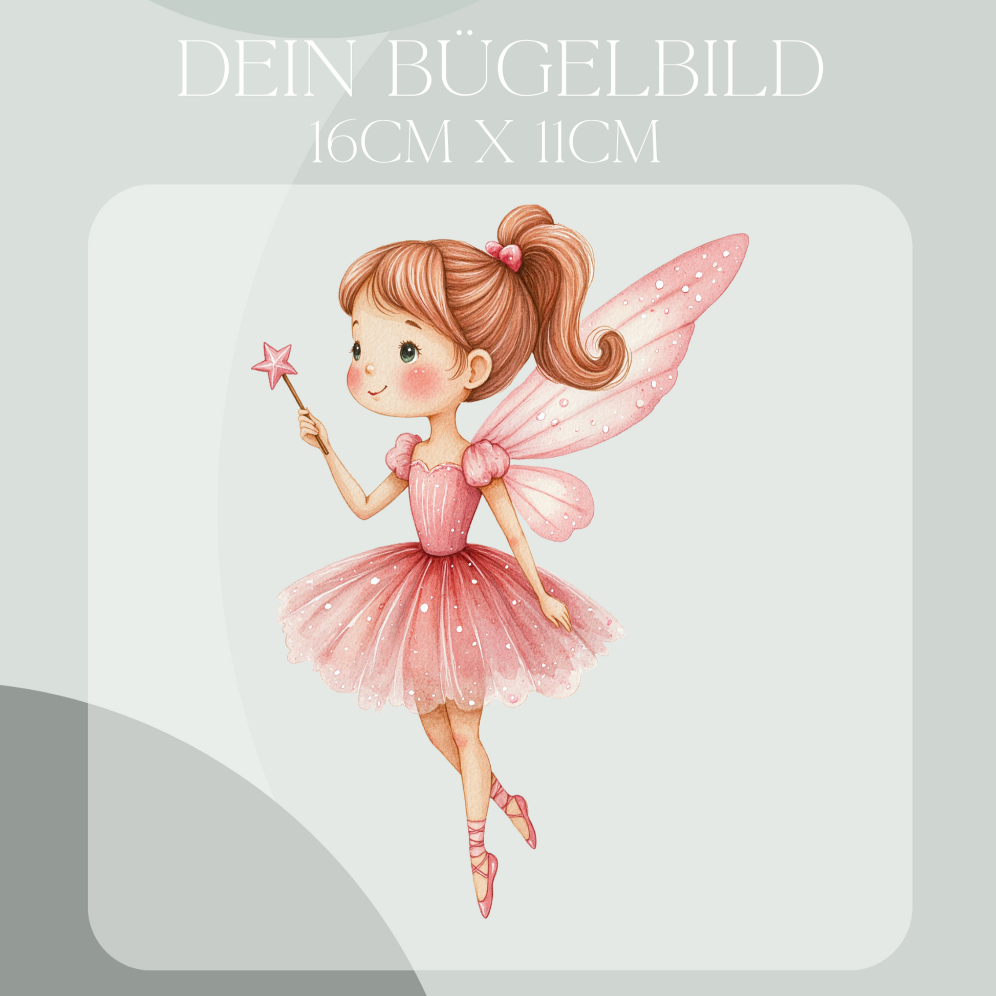 Bügelbild mit Fee in rosa mit Zauberstab