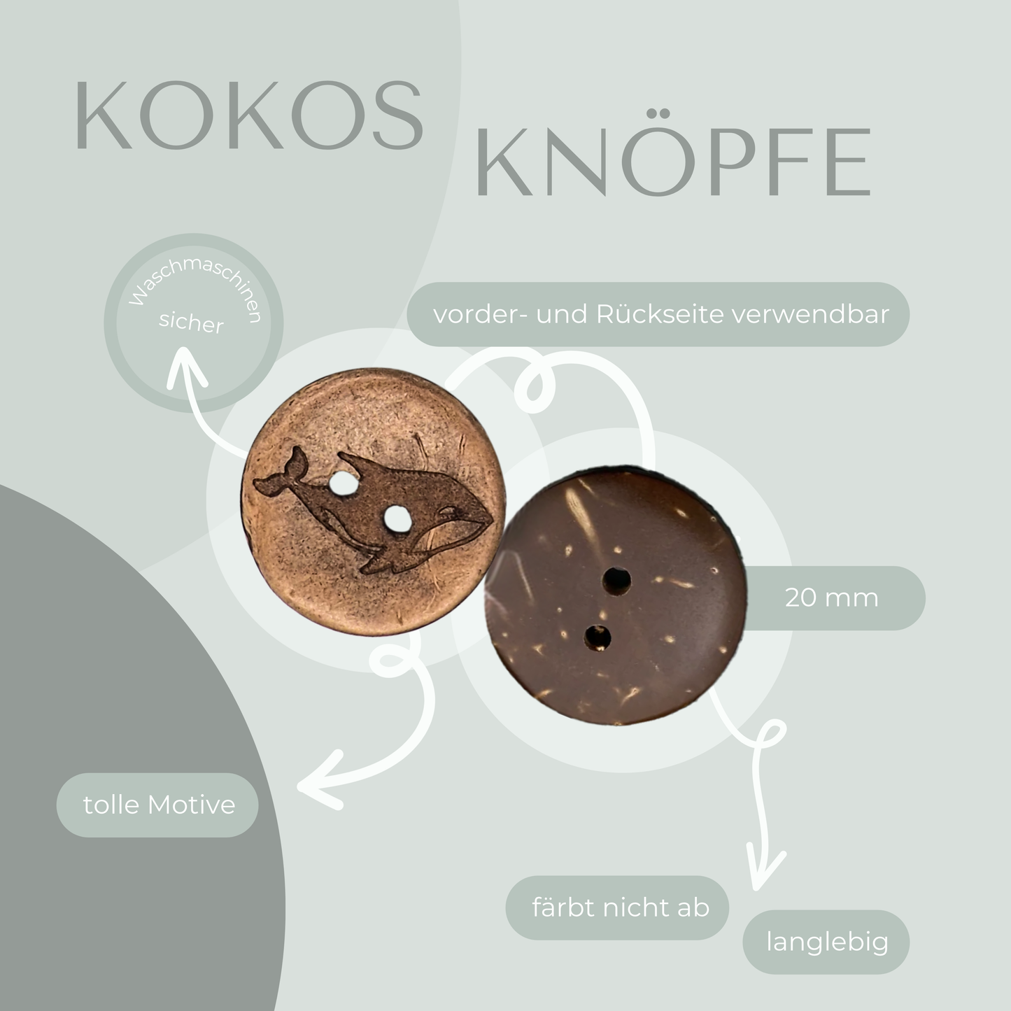 Eigenproduktion Kokosknopf Wal 20mm
