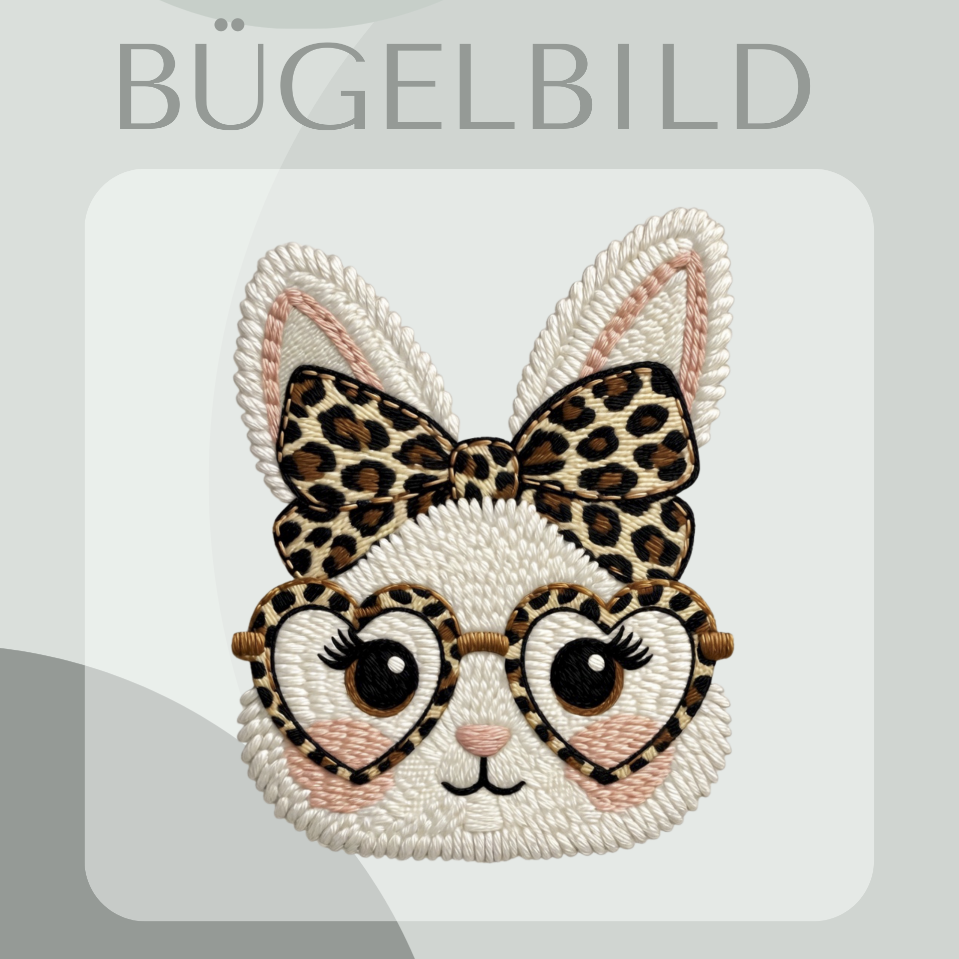 Bügelbild Stylischer Hase mit Herzbrille