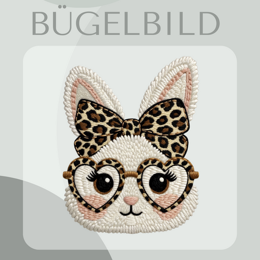 Bügelbild Stylischer Hase mit Herzbrille