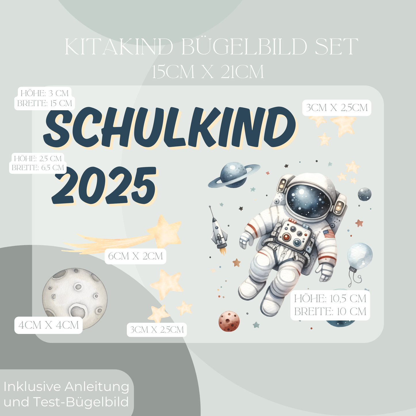 Bügelbild-Set Schulkind 2025 Astronaut