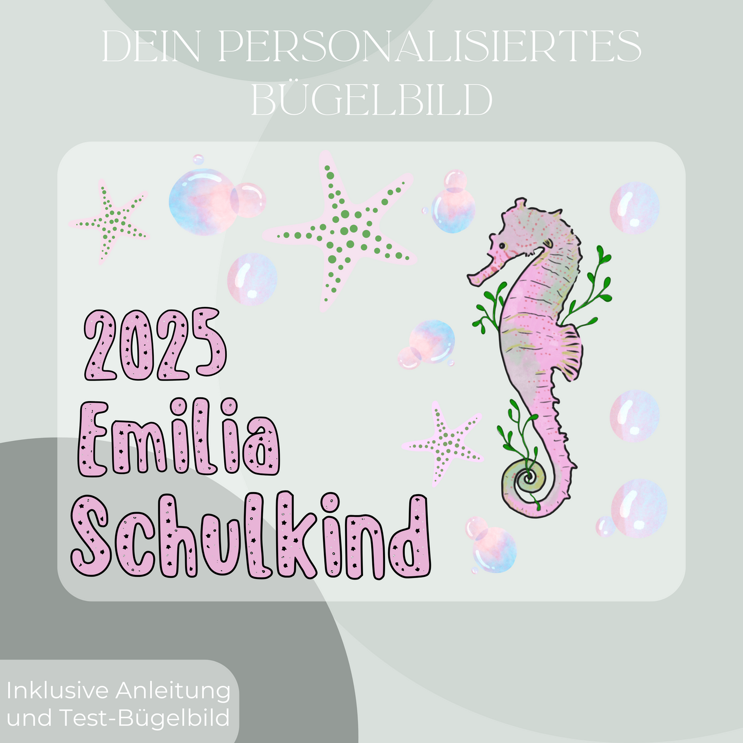 Personalisiertes Bügelbild-Set Schulkind 2025 Seepferd