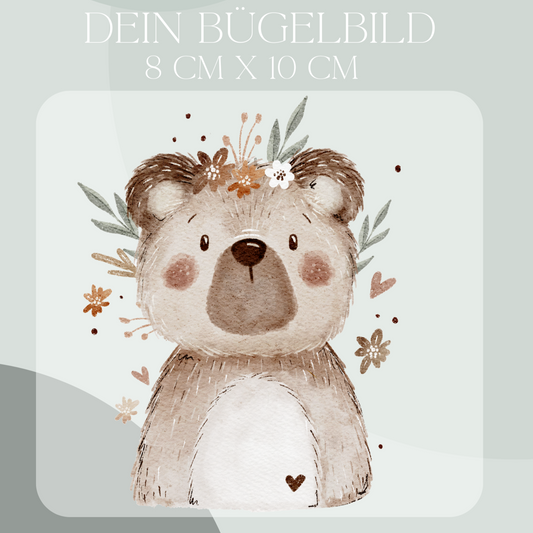 Bär mit Blumen - Mini Bügel-Bild Bügelbild Eigenproduktion