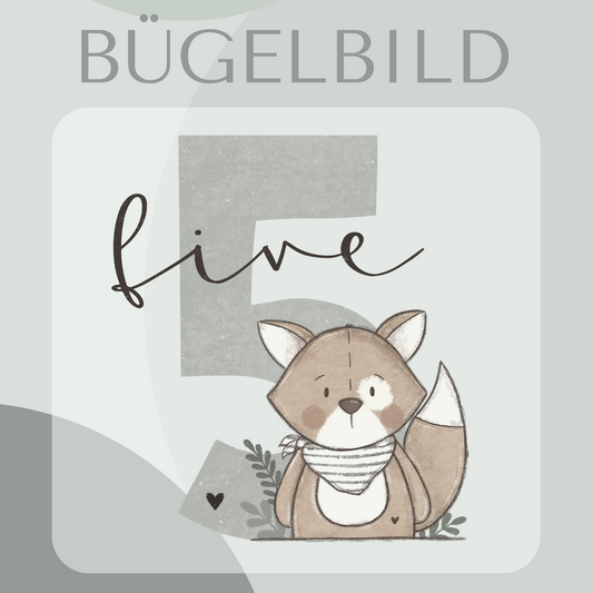 Bügelbild Geburtstagszahl 5 mit Fuchs Junge