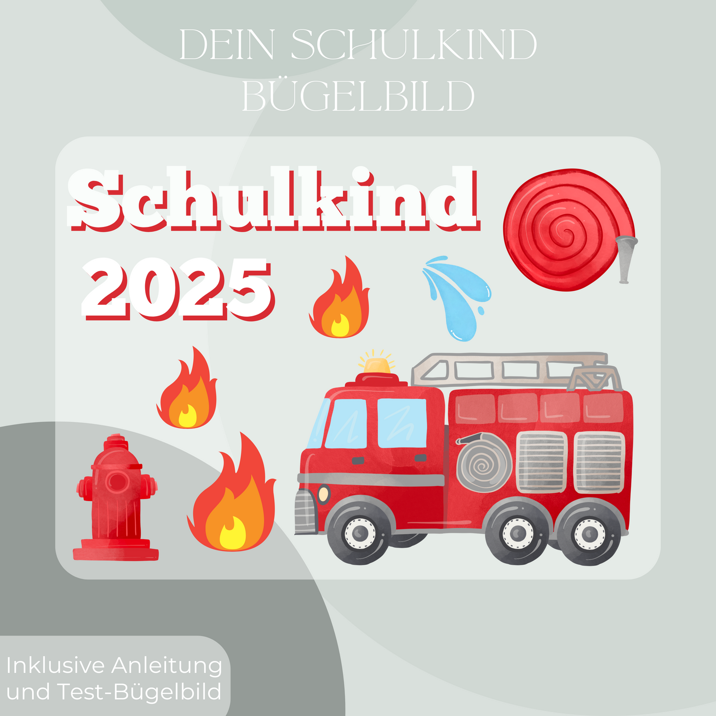 Bügelbild-Set Schulkind 2025 Feuerwehr-Motiv