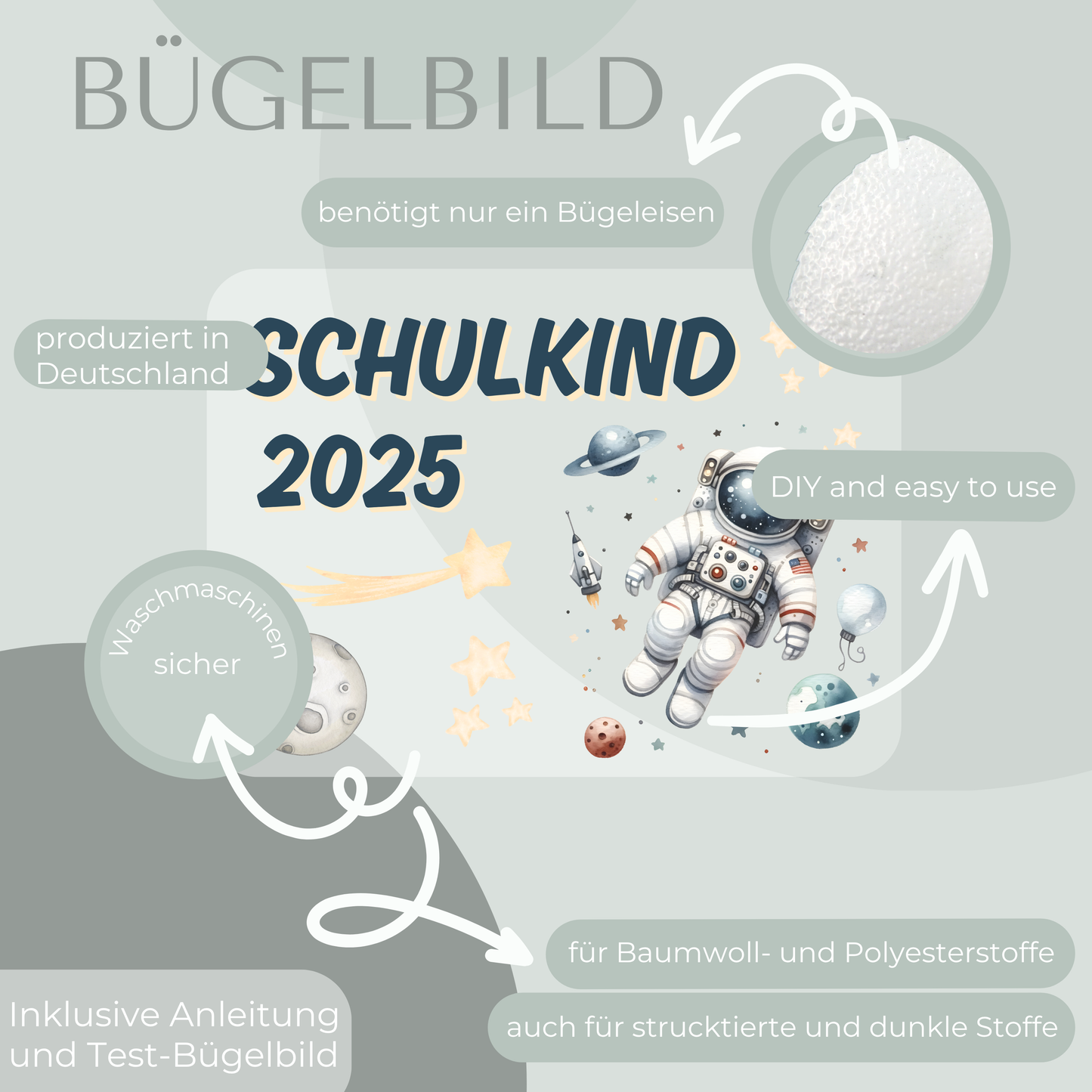 Bügelbild-Set Schulkind 2025 Astronaut