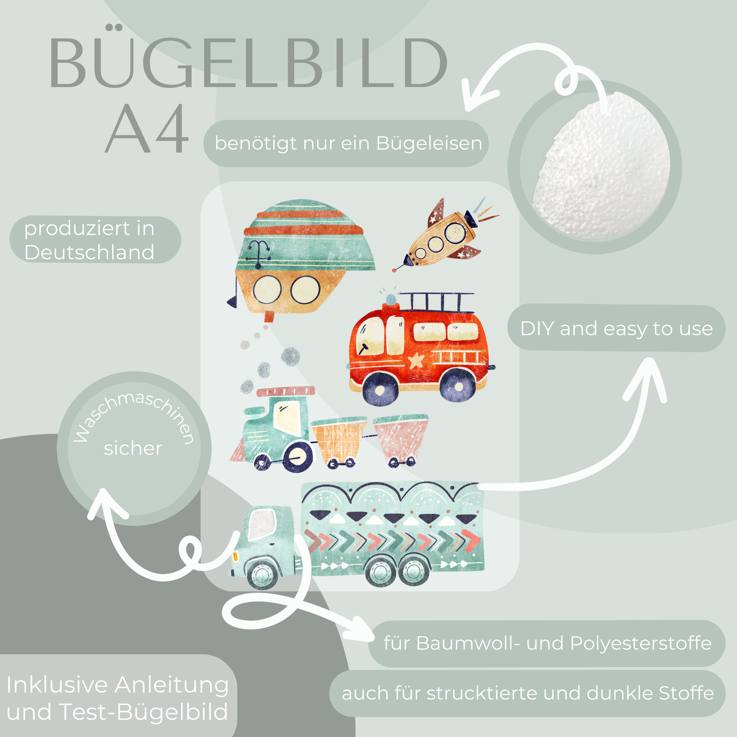 Fahrzeuge II Set Bügelbild Eigenproduktion DIN A4
