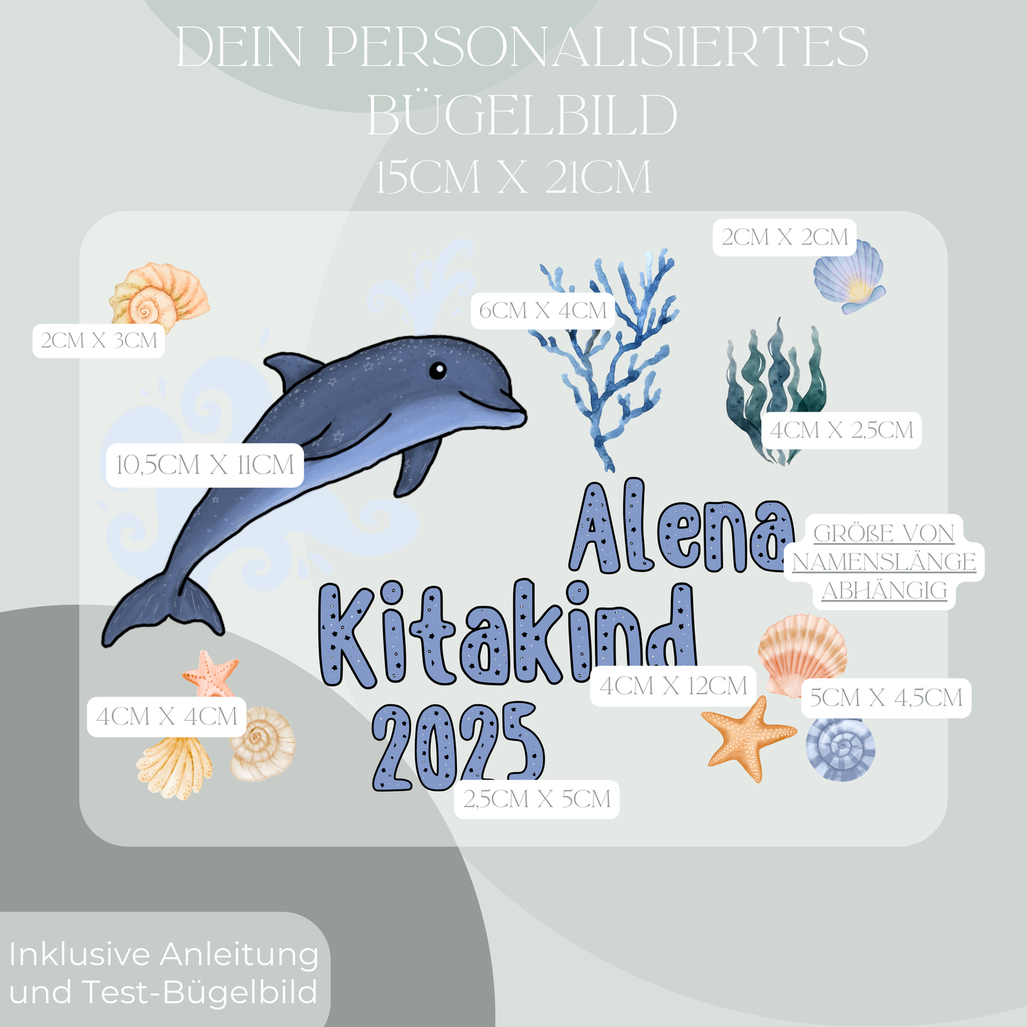 Personalisiertes Bügelbild-Set Kitakind 2025 Delfin