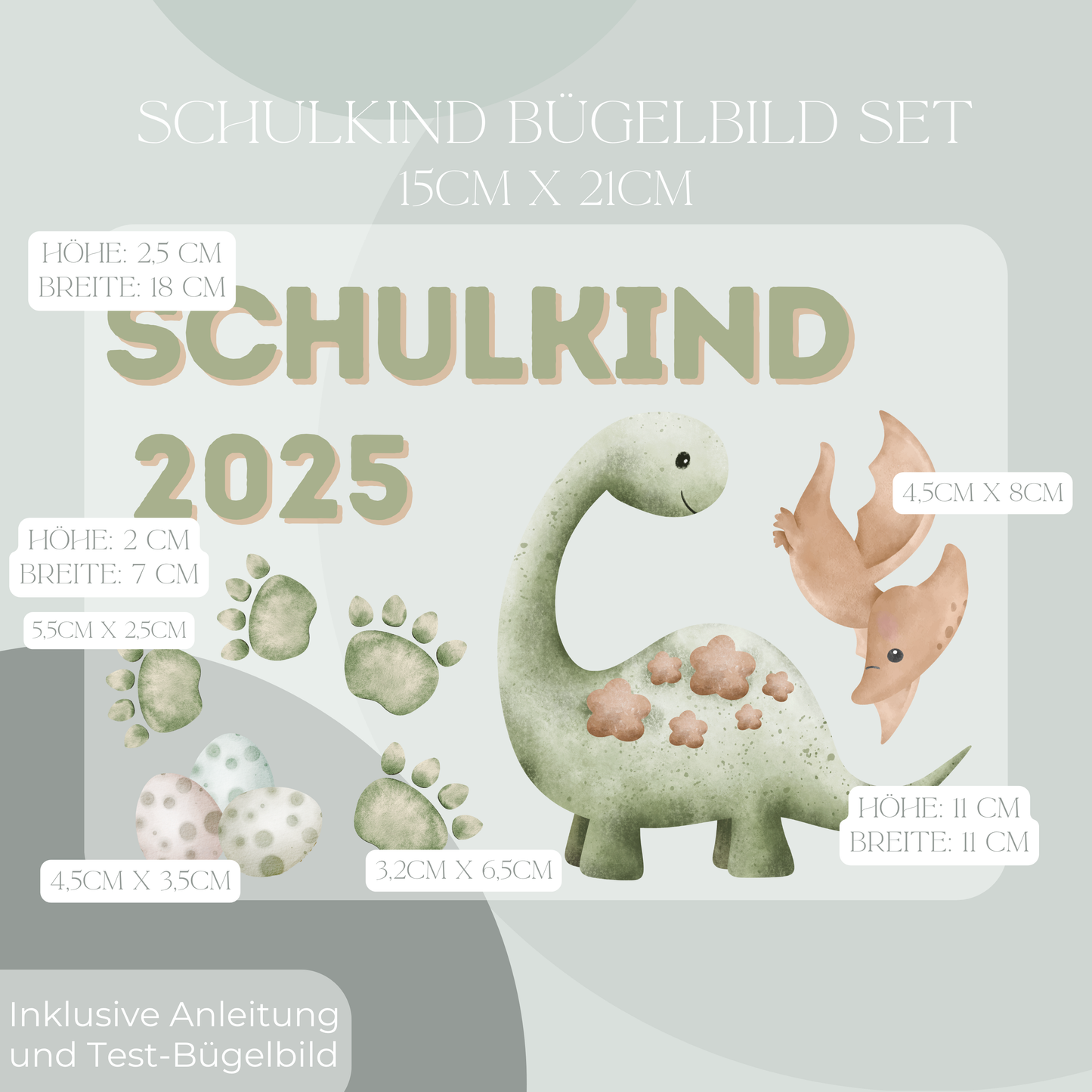 Bügelbild-Set Schulkind 2025 Dinoaurier