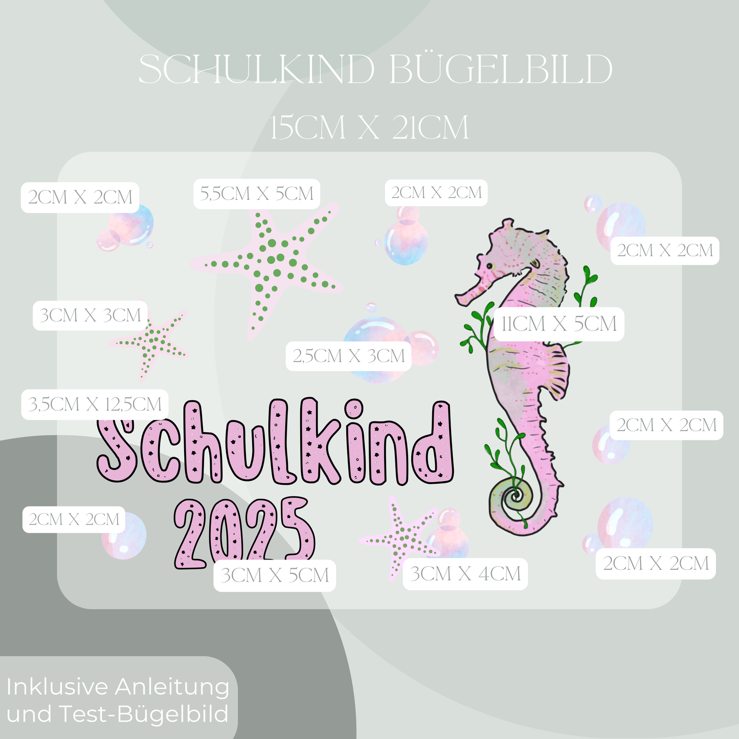 Bügelbild-Set Schulkind 2025 Seepferd