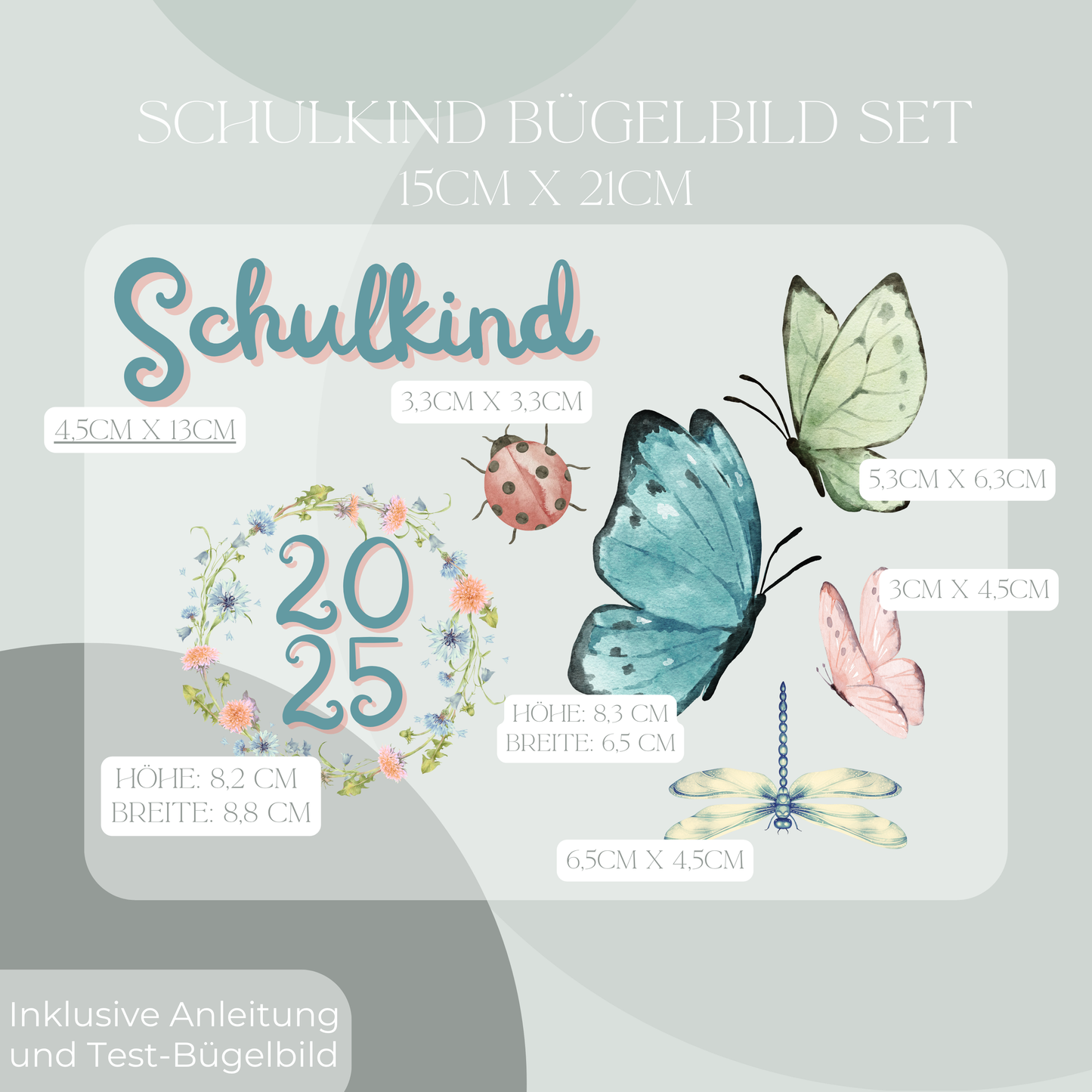 Bügelbild-Set Schulkind 2025 Schmetterling