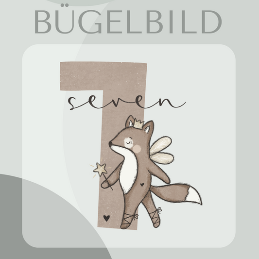 Bügelbild Geburtstagszahl 7 mit Fuchs